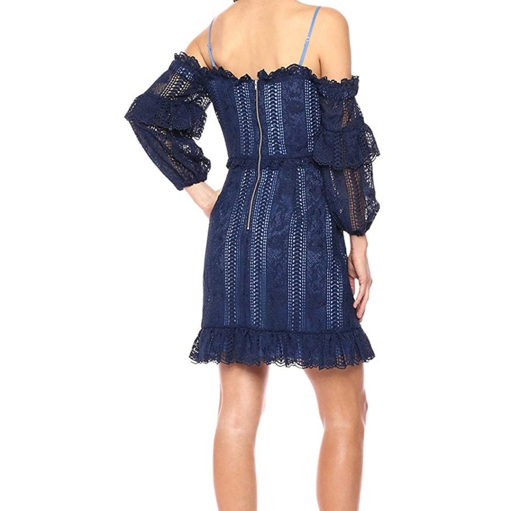 Parker Irma navy off shoulder lace dress 6 - Picture 3 of 4